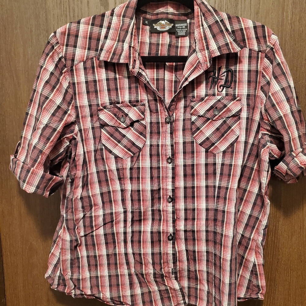Harley Davidson XL shirt Pink plaid
